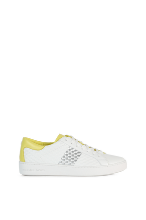 Colby Striped Logo Embossed Leather Sneaker in White MICHAEL KORS